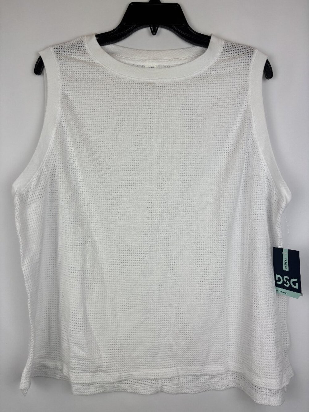 1X DSG Mesh Active Top Sleveless White Lightweight Hi Lo Crew Neck Cotton Blend